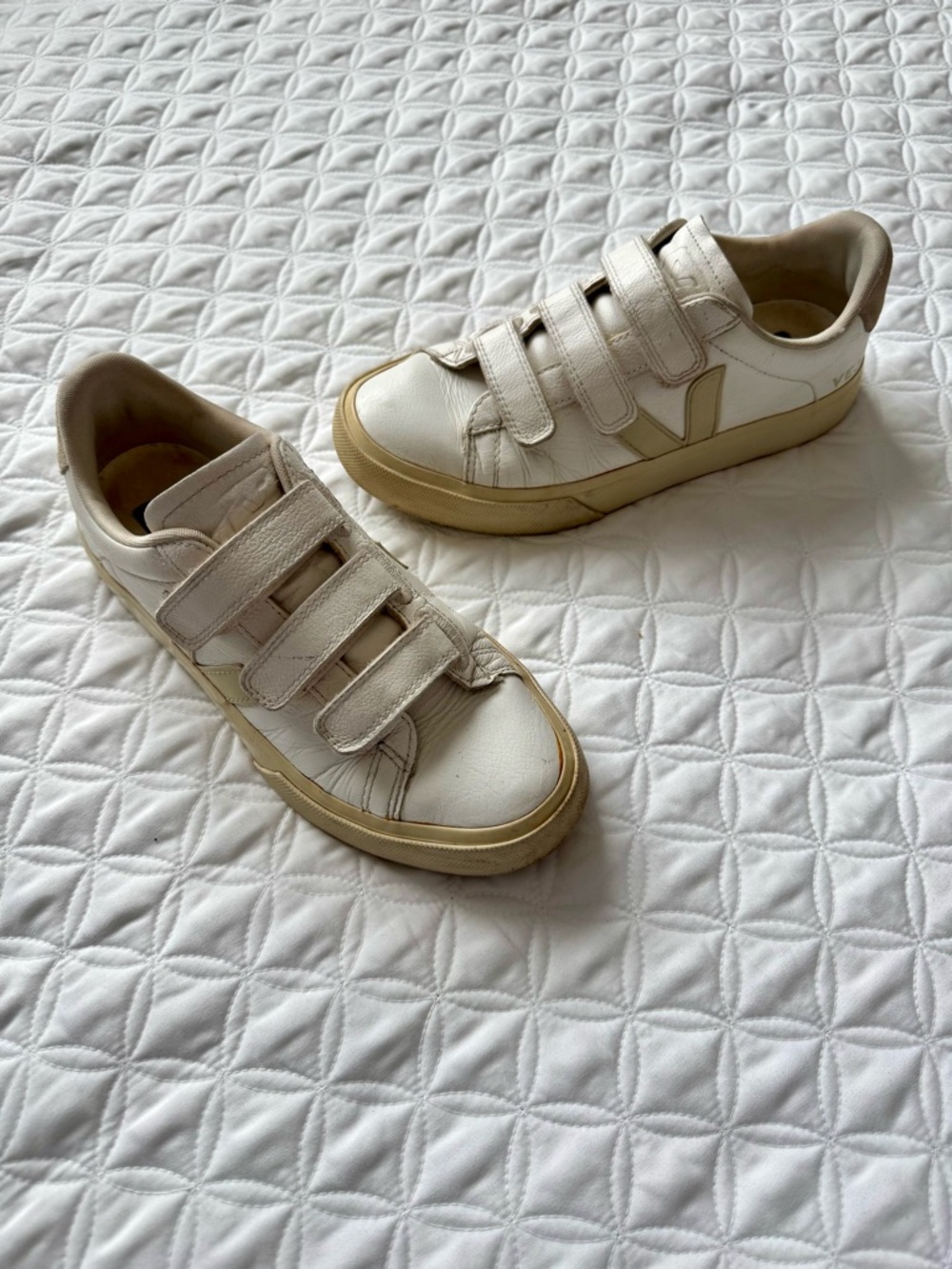 Veja Recife Logo Leather White Natural Velcro Strap Sneakers Size 8 - Picture 9 of 11
